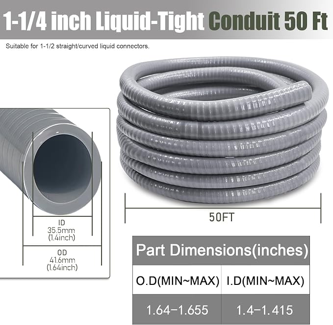 1 1/4 Inch Flexible Conduit 50 FT Non Metallic Liquid-Tight Conduit.1-1/4" Dia - Image 2