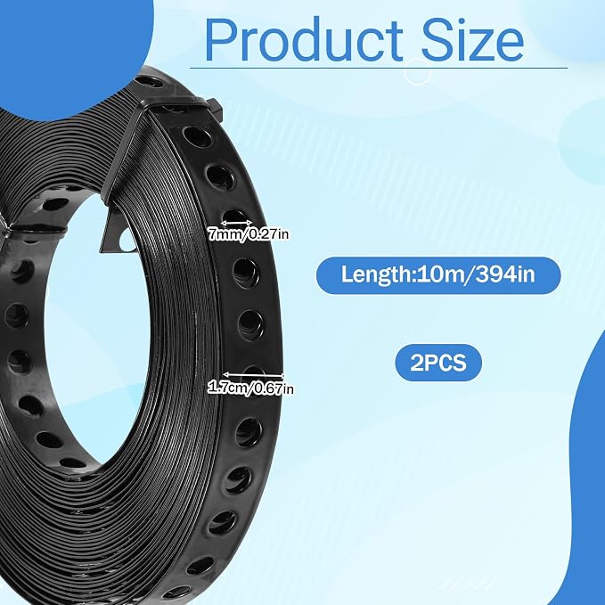 Black Metal Strap with Holes 2/3 Inch × 66 FT, 0.6mm Thickness | Galvanized - Image 2