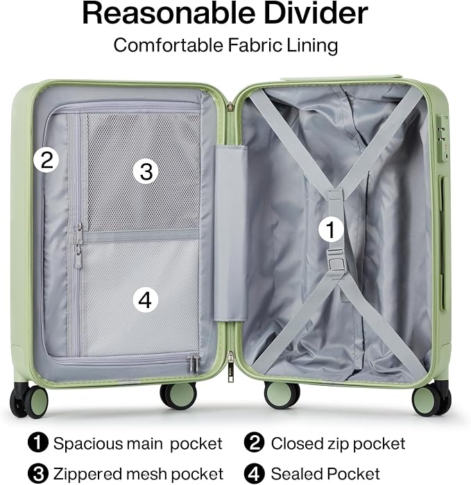 Hanke 20 Inch Carry On Luggage 22x14x9 Airline Approved PC Hard Shell Suitcases - Image 5