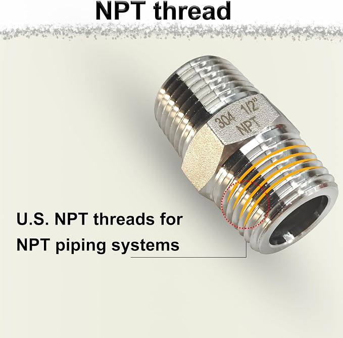 1" Male Hex Nipple Pipe Fittings, 304 Stainless Steel 1 inch NPT Threaded Pipe - Image 5