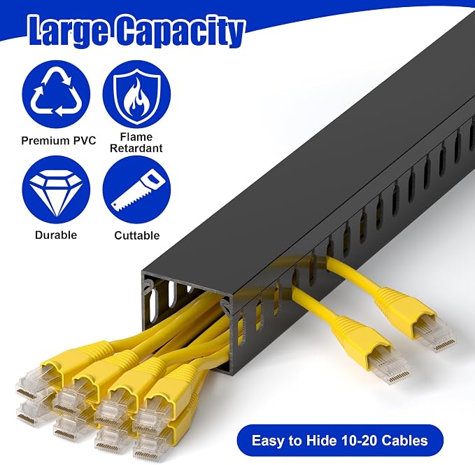 1.4"H x 1.6"W Cable Raceway, 12ft Under Desk Wire Management Channel, 4 Pack - Image 3