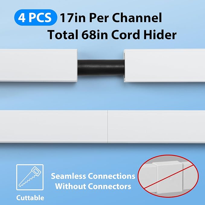 ZhiYo 68" Cord Hider for 1 Cable, Small Beige Wire Covers, 0.6" W x 0.4" H | - Image 5