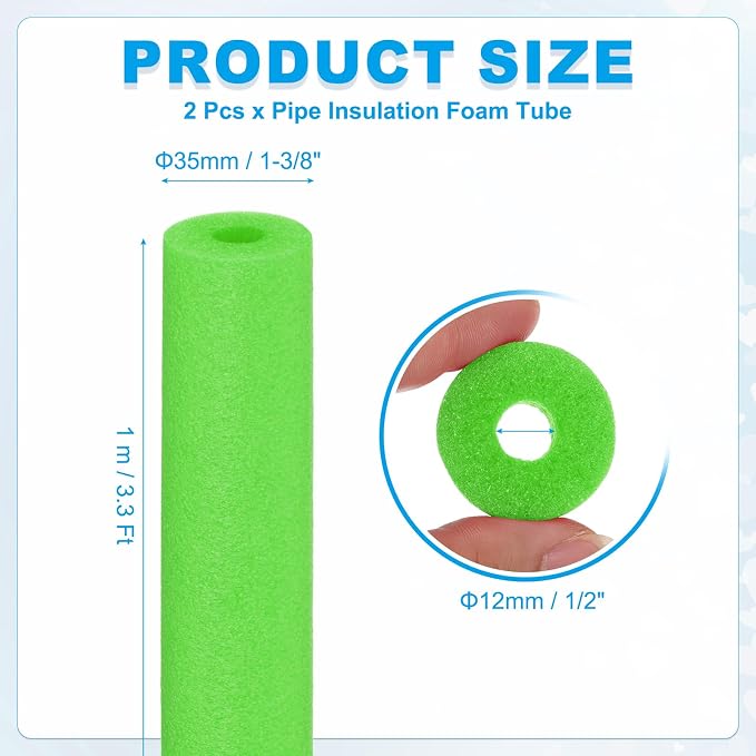 PATIKIL Pipe Insulation Foam Tube Foam Pipe Tubing Covers Green 2Pcs | 1/2" ID - Image 2