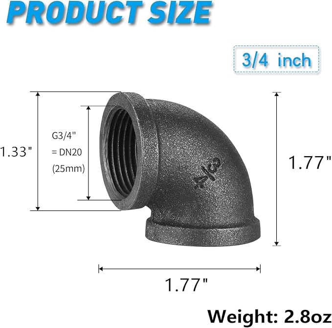 3/4" Pipe Fitting Threaded Elbow, DN20 40 Pack Gray Metal Elbow - Image 2