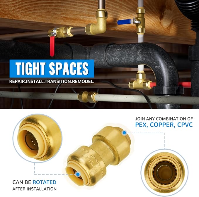 1/2 Inch Coupling, Push to Connect Plumbing Fitting, - Image 3