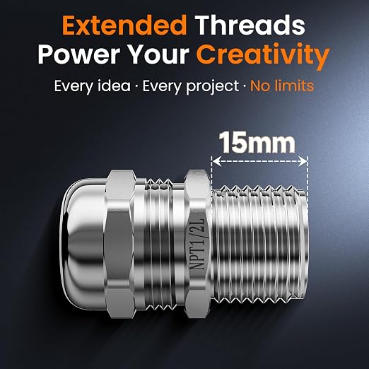 QILIPSU 2pcs 1/2" NPT 304 Stainless Steel Cable Gland Waterproof IP68 Metal - Image 4