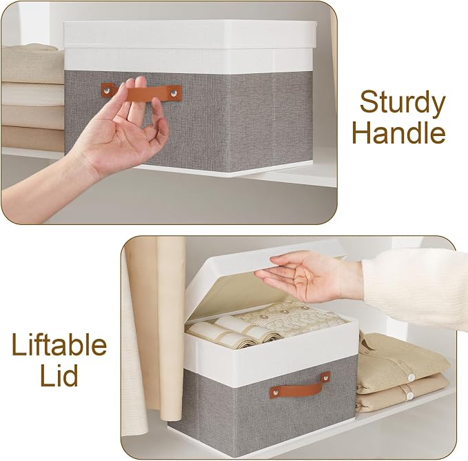 Fabric Storage Boxes with Lids, Linen Foldable Cloth Baskets, Closet Organizer - Image 5