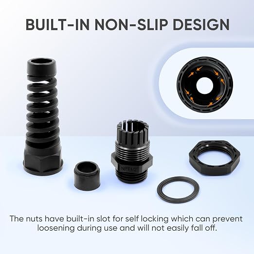 Strain Relief Cord Connector, LISTENJIALE 5Pcs NPT 1/2" Waterproof Cable Gland - Image 4
