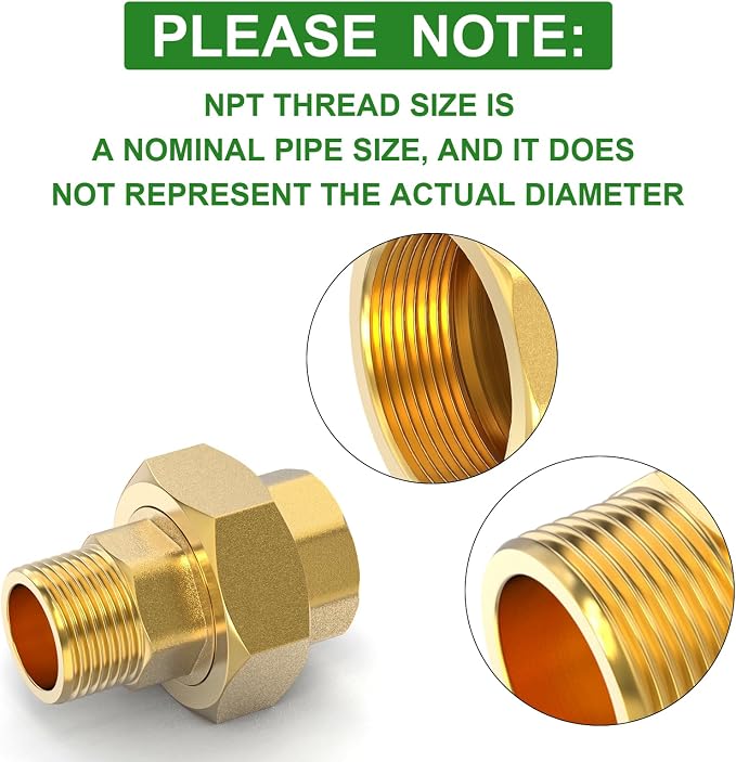 2PCS Brass Union，1/2" NPT Male x 1/2" NPT Female Brass Pipe Fitting - Image 3
