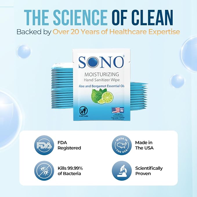 SONO Bergamot & Aloe Moisturizing Hand Sanitizer Wipes - Image 5