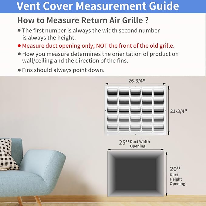 Howeall 25"W x 20"H Steel Return Air Grille, Air Return Vent Cover - Image 5
