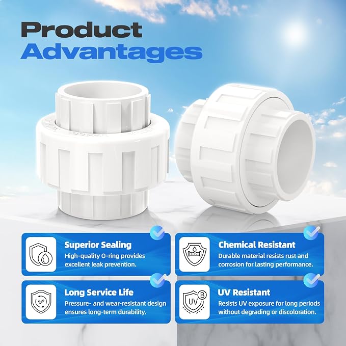 2 PCS 2" PVC Union Coupling Pipe Fitting, Slip Joint Adapter PVC Connectors - Image 7