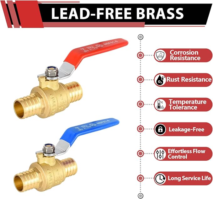 50-Pack EFIELD 1-Inch Pex Crimp Full Port Shut-off Brass Ball Valve - Image 3
