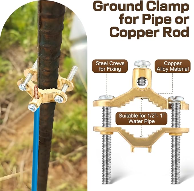 Feekoon 3 Pcs 1/2" to 1" Ground Clamp, #10 to #2 Wire Range | Copper Alloy - Image 5