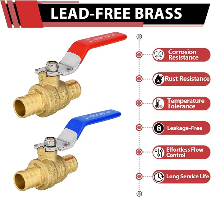 30-Pack 3/4" PEX Brass Ball Valve, Barb Crimp Pex Connection | Full Port Water - Image 3