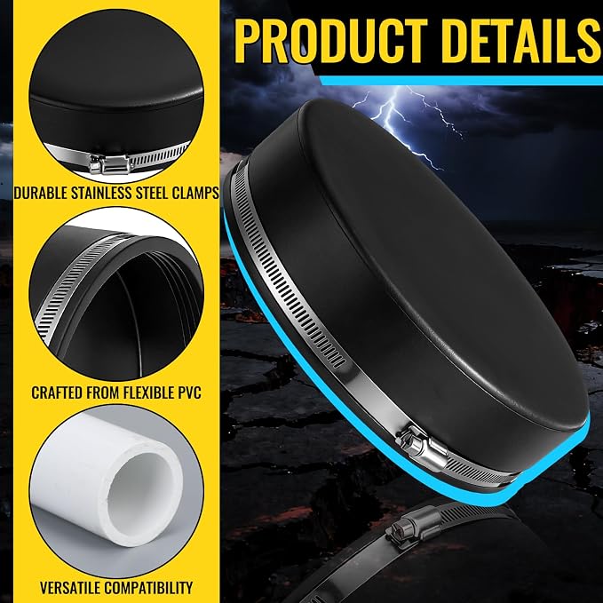 3 Pack 8 Inch Flexible PVC Pipe Cap - Image 3