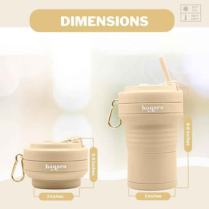 HANARA Collapsible Cup with Reusable Straw – 18 Oz, Portable Travel Mug - Image 4