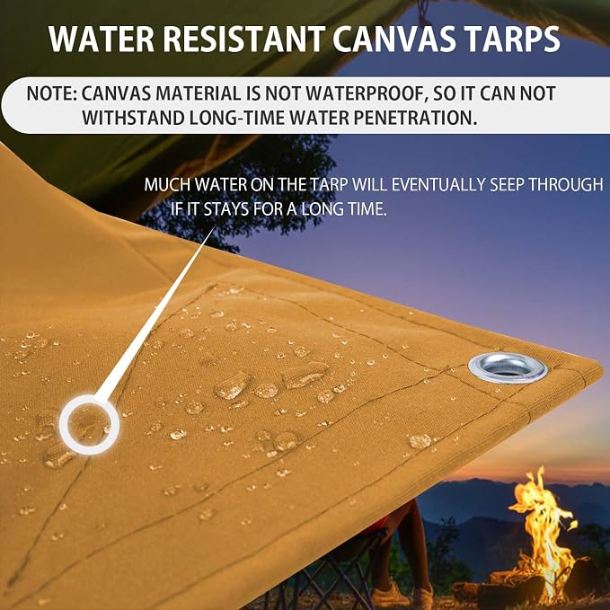 FoundGo 10x20ft Canvas Tarp 22 Mil Tarps 14 oz Canvas Tarpaulin Heavy Duty - Image 3