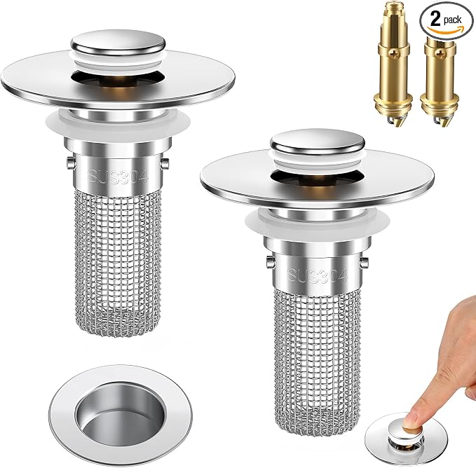 2PCS Bathroom Sink Stopper Strainer, Pop-Up Bathroom Sink Drain Strainer by YourSimplifiedHome