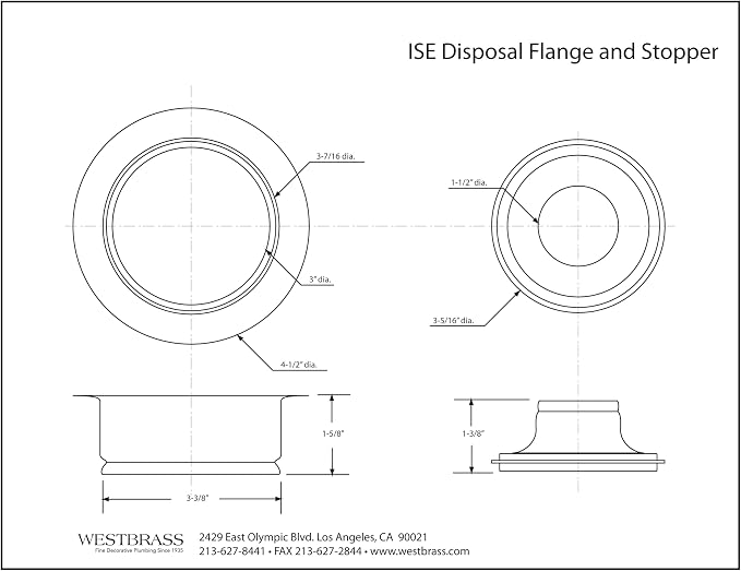 Westbrass R2089-50 4-1/4" Kitchen Sink Waste Disposal Drain Flange and Stopper - Image 4