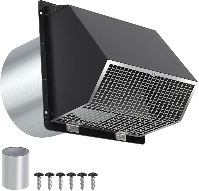7Inch Wall Vent with Screen and Damper, Galvanized Steel Hooded Wall Vent Cover by JYINCPED