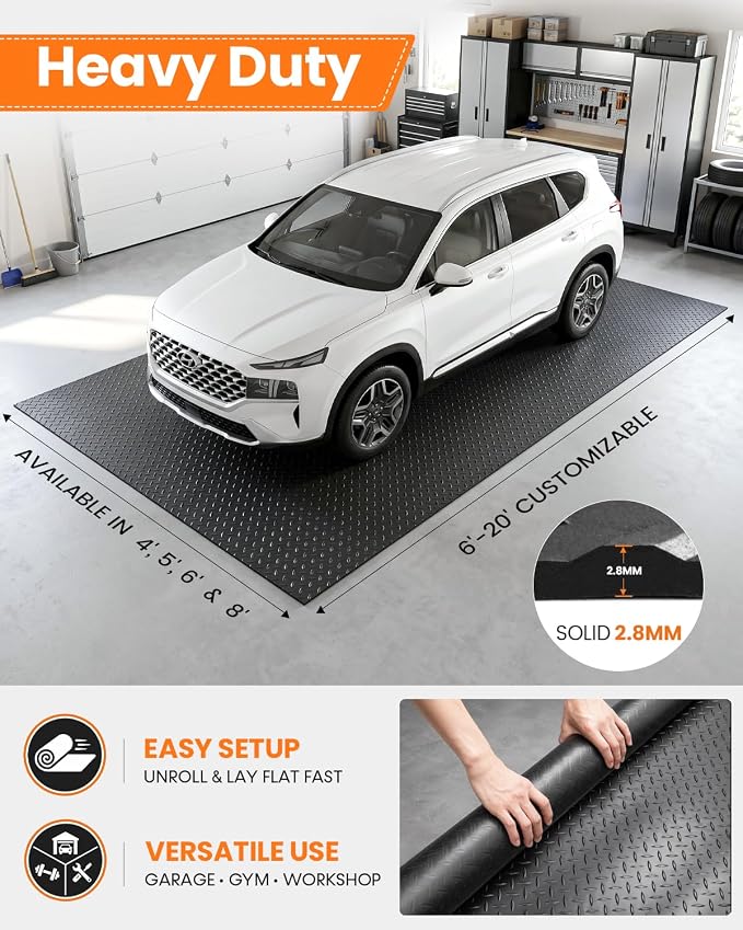 SEAL 4 x 20 FT Premium Garage Floor Mat, Solid 2.8mm Thick Lay-Flat Black - Image 2