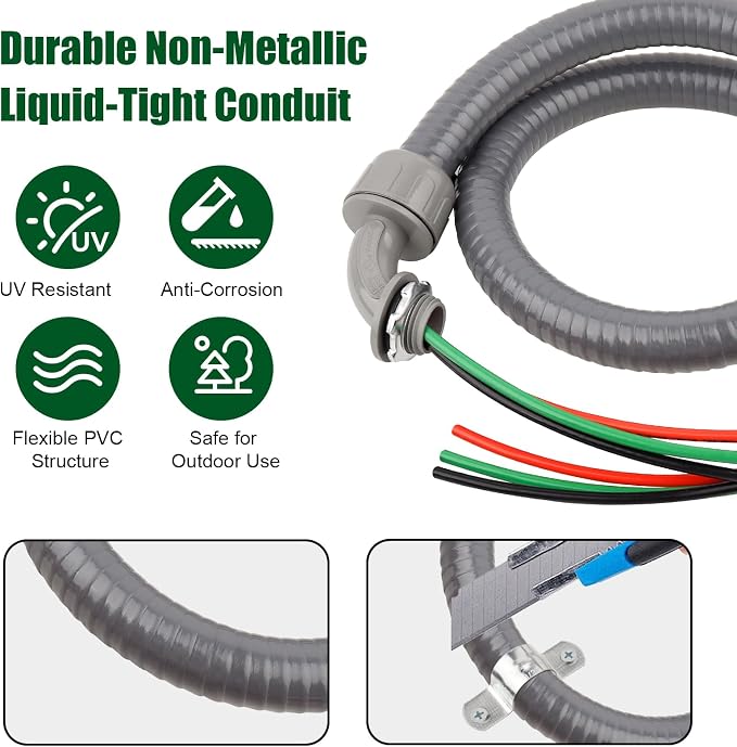 12FT Liquid-Tight Conduit Kit, 1/2" Pre-Wired Electrical Whip - Image 3