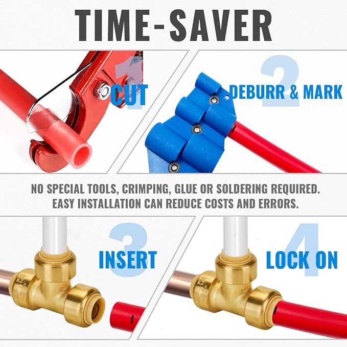 Plumbing Fittings 1/2 Inch, Push Pex Fittings Set, Push to Connect, - Image 5