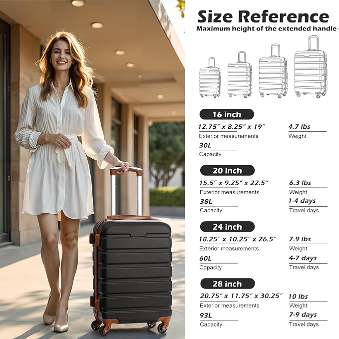 Coolife Luggage 4 Piece Set Suitcase Spinner Hardshell Lightweight TSA Lock - Image 7