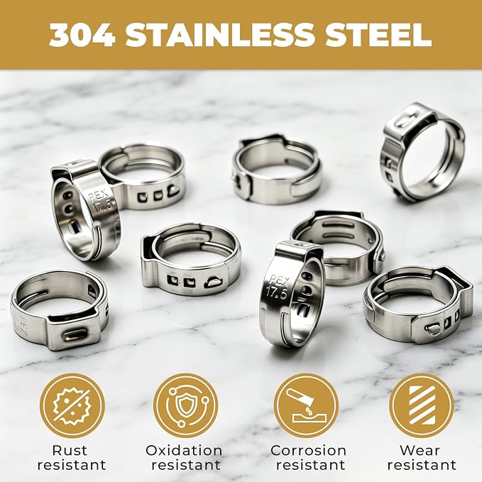 50 Pack 1/2 Inch PEX Cinch Clamps, 304 Stainless Steel PEX Crimp Rings - Image 5