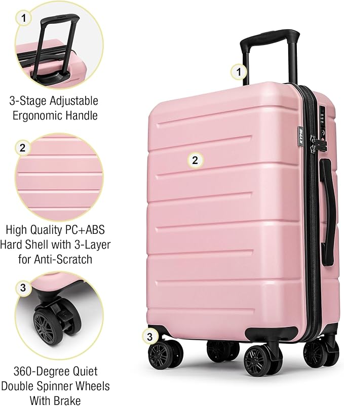 KYME Pink Hardside Carry On Luggage 22x14x9 Airline Approved - Image 4