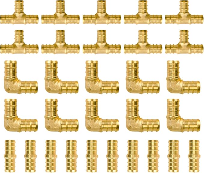 30-Pack 1/2 Inch PEX Fittings Kit, 10 Each Elbow Tee Coupling | Crimp Pipe by SUNGATOR
