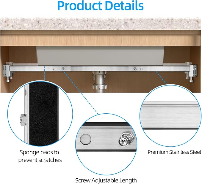 Qualward Undermount Sink Supports Brackets, Adjustable Undermount Sink Support - Image 5