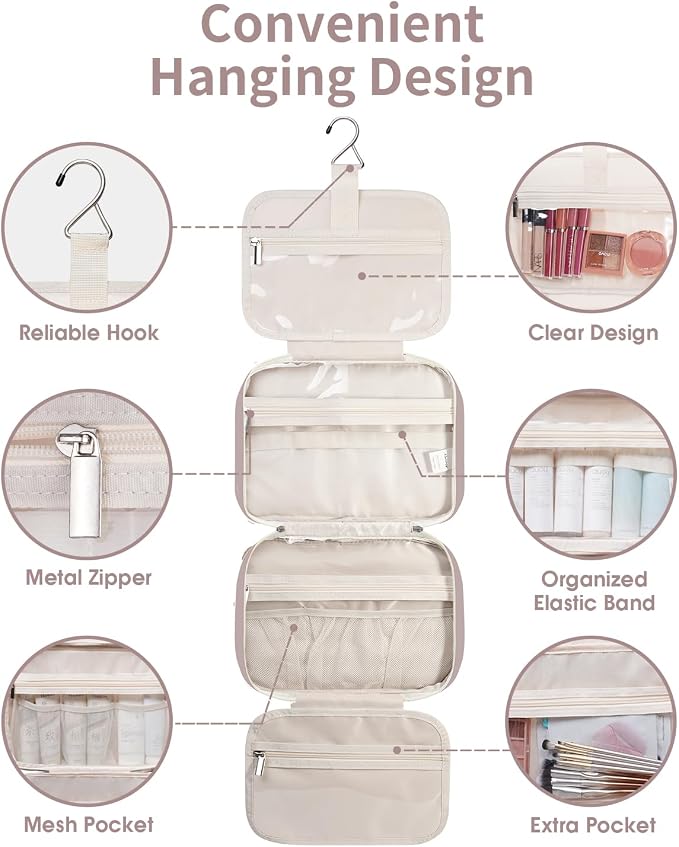 Narwey Travel Toiletry Bag for Women Large Hanging Makeup Bag Organizer - Image 6