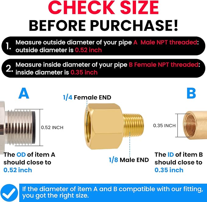 SDTC Tech Brass Pipe Fitting 1/8 NPT Thread Male to 1/4 NPT Thread Female | - Image 3