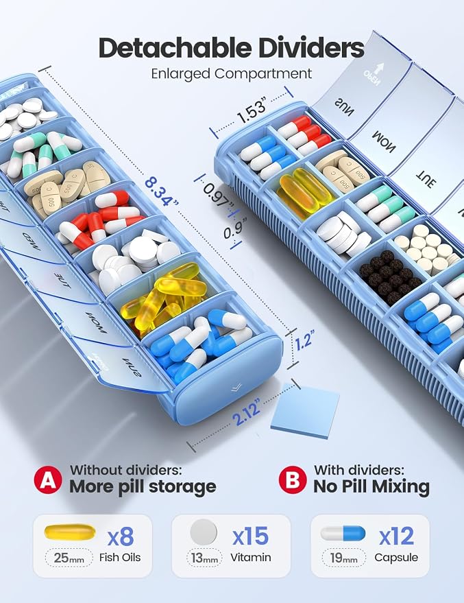 Vaydeer 7 Day Weekly Pill Organizer, Metal Travel Pill Case, Large Capacity - Image 4