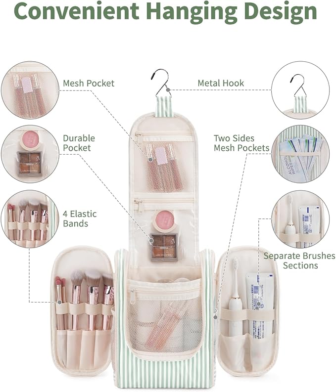 Narwey Small Striped Hanging Travel Toiletry Bag - Image 2