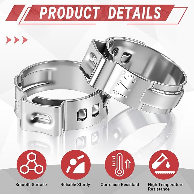 200 Pcs 1/2 Inch PEX Cinch Clamps, 304 Stainless Steel Crimp Rings Single Ear - Image 3