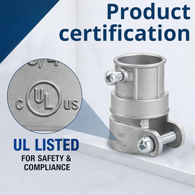 3/4" Squeeze EMT to Flex Coupling, UL Listed, 10 Pack | Zinc die-cast couplings - Image 4