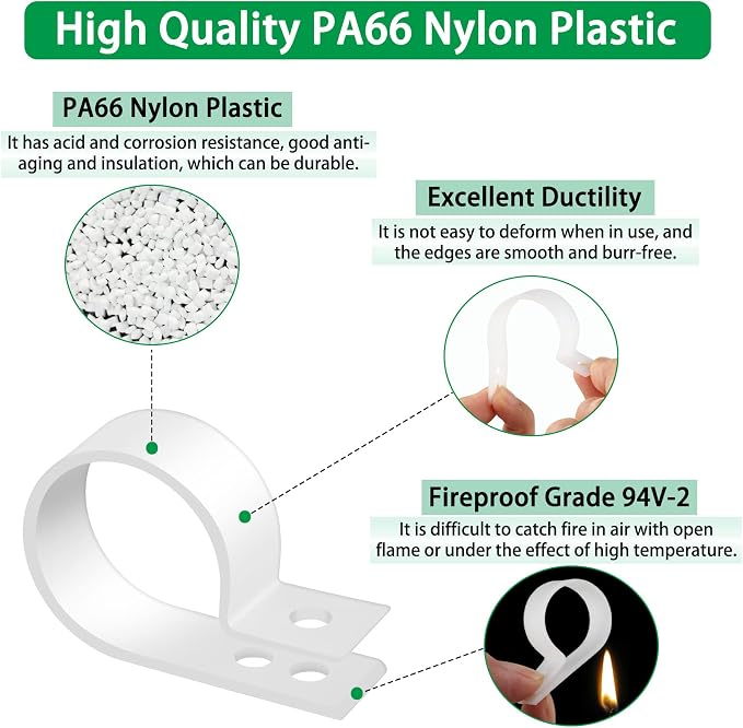 300 Pcs White R-Type Cable Clips, - Image 3