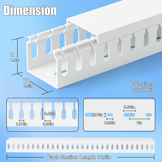 1.4"H x 1.6"W Cable Raceway, 99in Under Desk Wire Management Channel, 16.5in - Image 2