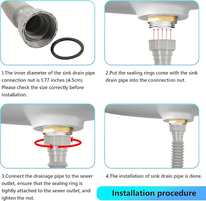 Sink Drain Pipe Kit, 2 Pack Flexible Drain Pipe P Trap, 8.46"-20.67" Flexible P - Image 6