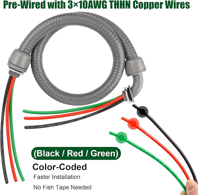 6FT Liquid-Tight Conduit Kit, 1/2" Pre-Wired Electrical Whip - Image 3