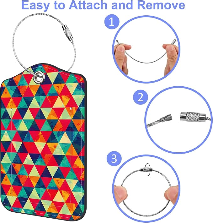 Set of 2 Luggage Tags for Suitcase Watercolor Rhombs and Colored Triangle - Image 4