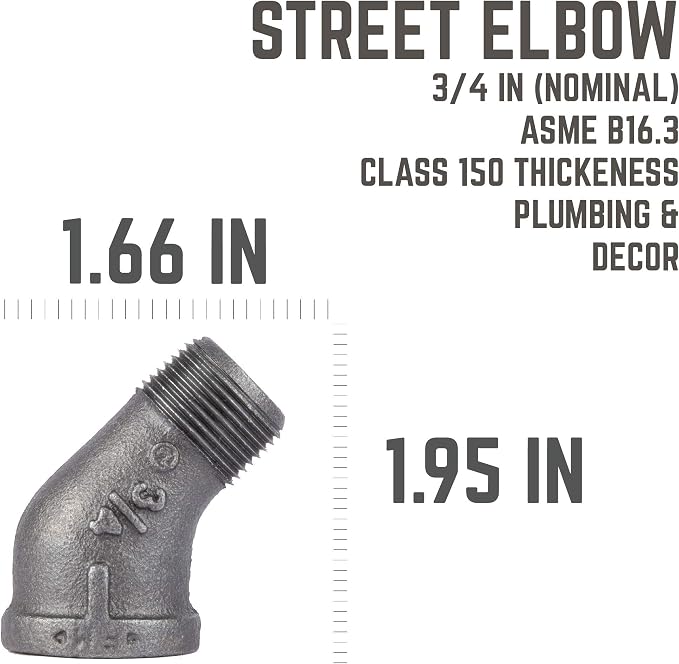 PIPE DECOR 45-Degree Street Elbow Fitting, 3/4 Inch, DIY Furniture, and - Image 2