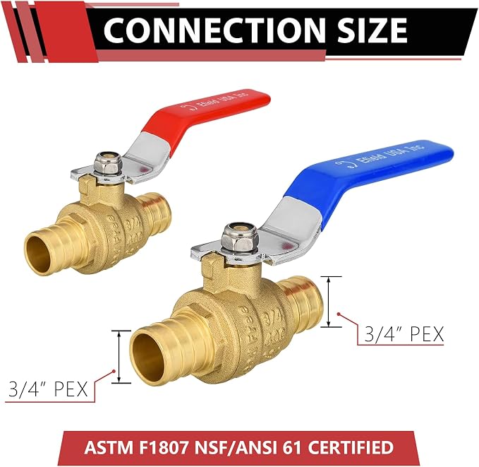 30-Pack 3/4" PEX Brass Ball Valve, Barb Crimp Pex Connection | Full Port Water - Image 2