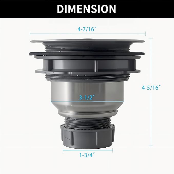 Kitchen Sink Drain Assembly Kit, 3-1/2 Inch Brushed 304 Stainless Steel Basket - Image 4