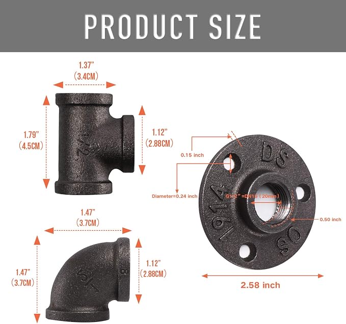 Pipe Fitting, 20 Pack 1/2" Gray Floor Flange/Elbow/Tee Combo - Image 2