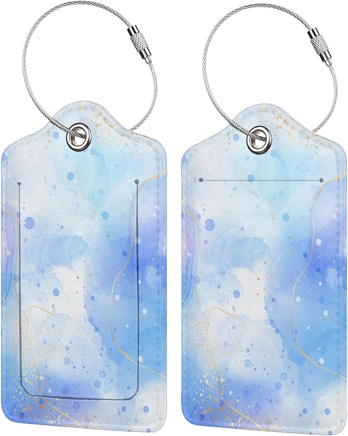 Light Blue Luggage Tags for Suitcases, 2 Pieces PU Leather Bag Tags by SNAPMADE