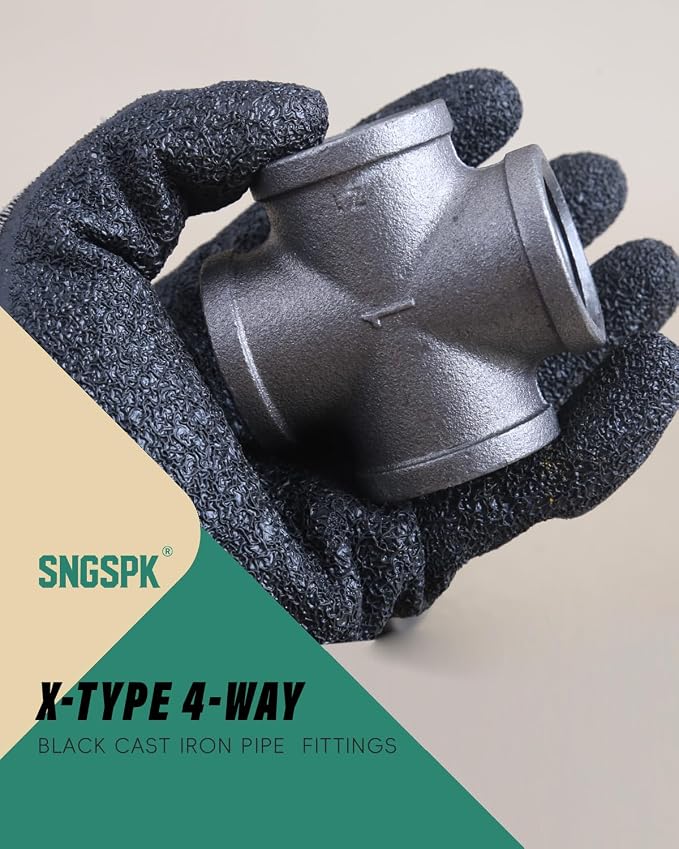 Black Cast Iron Cross Fitting 1" Female Thread, 4 Way Industrial Pipe Connector - Image 2